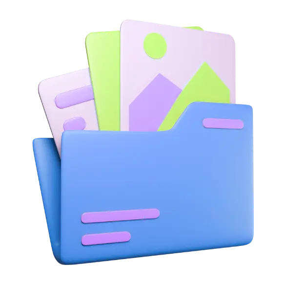 Blue folder containing graphic assets and document icons