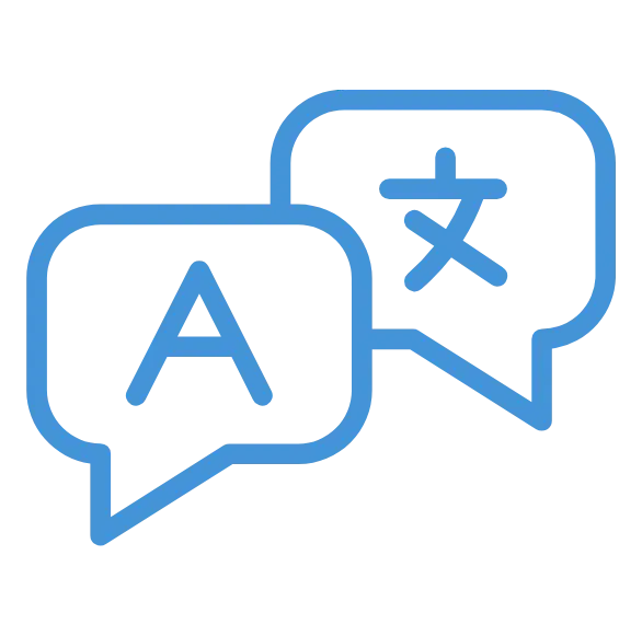 Language translation icon with English and Chinese characters in speech bubbles