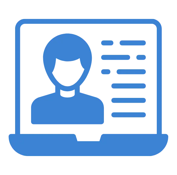 Laptop screen with a user profile and text details icon